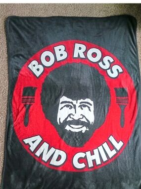 Bob Ross "Bob Ross And Chill" Red And Black Throw Blanket 58"X 44"
